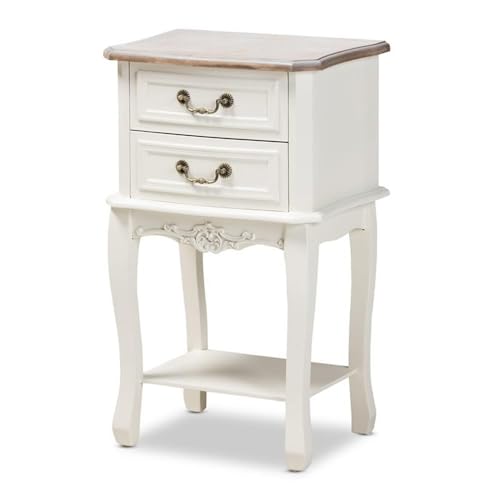 Baxton Studio Amalie Antique French Country Cottage Two-Tone White And Oak Finished 2-Drawer Wood Nightstand